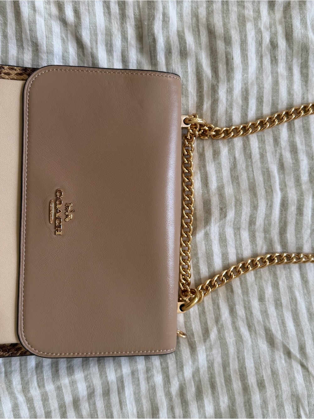 Coach Beige snakeskin Leather Crossbody with Gold Chain